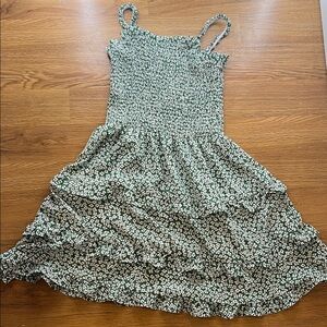 Green Floral Smocked Dress